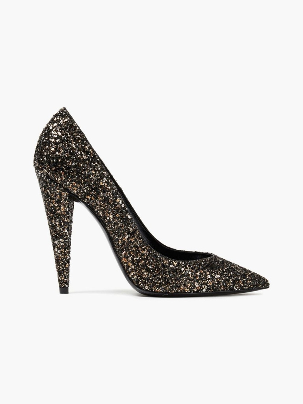 Saint Laurent Glitter Pointed Toe Stiletto Heels - Black & Silver